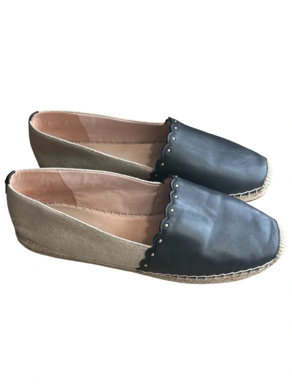 KATE SPADE Gardenia Black Leather & Tan Canvas Espadrille Shoes Size 11 -- CUTE!